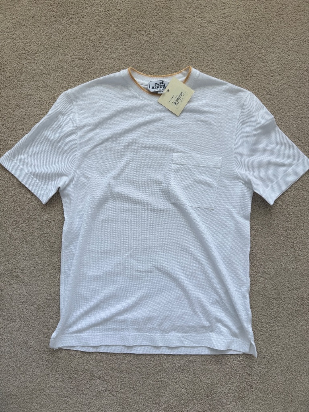 Rare Hermes Mens XS White Two Tone Short Sleeve T-shirt - New w/Tags